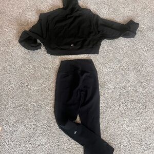 ALO Yoga Black Active Pullover Hoodie with White Logo